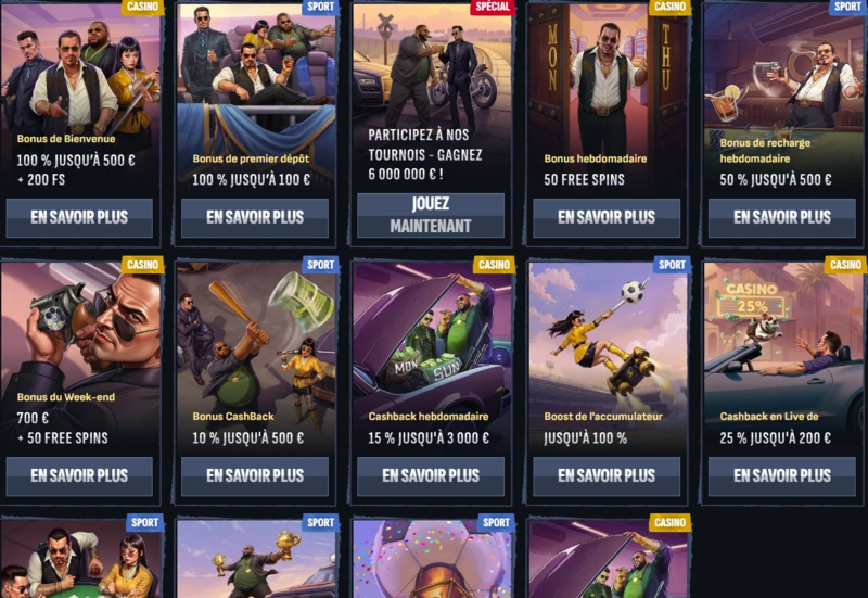 mafiacasino bonuses page