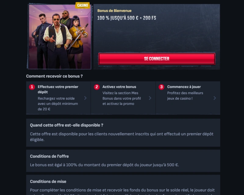 mafiacasino welcome bonus page